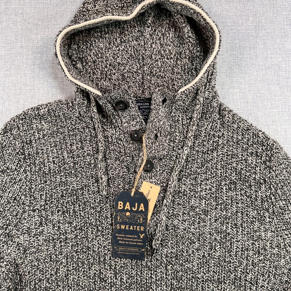 American Eagle Baja Sweater Hoodie Men Large Heather Gray Cozy Surf Lounge NEW - Picture 2 of 12